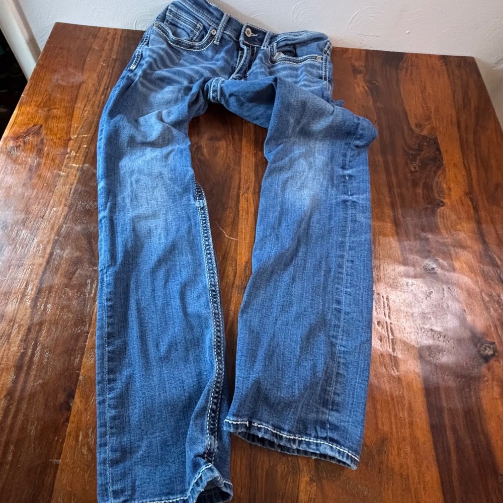 BKE Jake Straight Leg Mens Jeans 32x32 Medium Wash Blue Contrast Stitch Denim